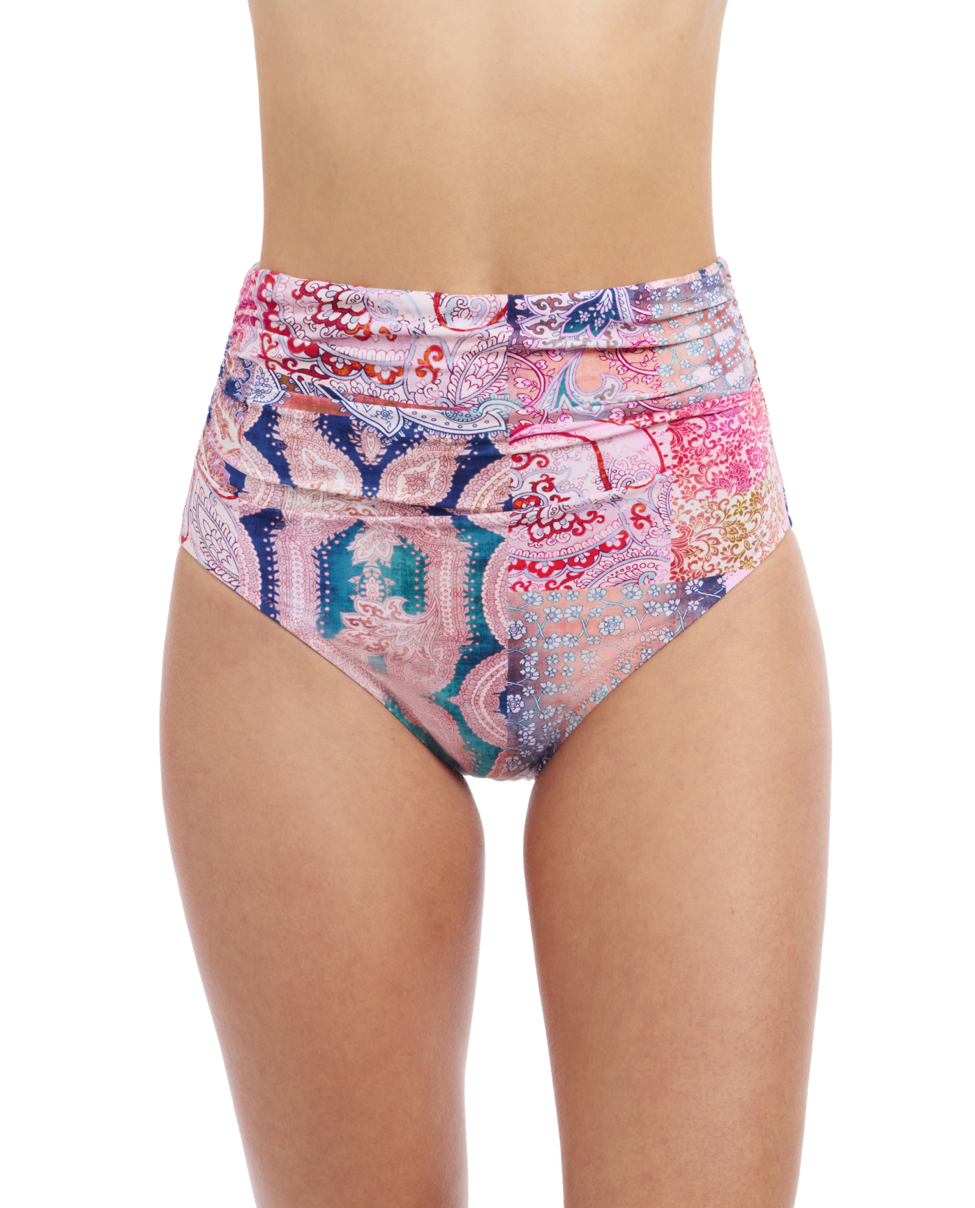 Front View Of Profile By Gottex Karma Shirred High Waist Bottom | Profile Karma Multi