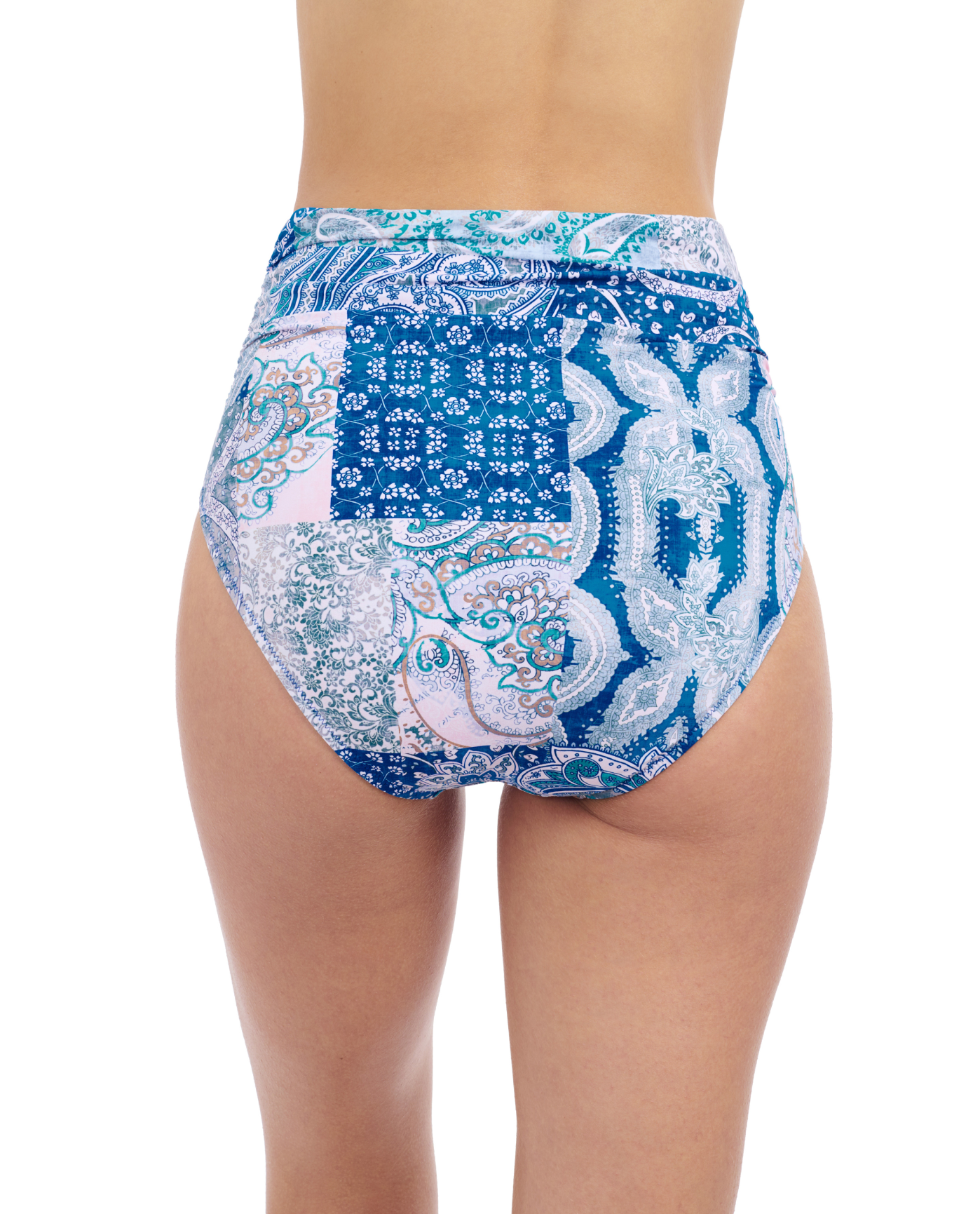 Back View Of Profile By Gottex Karma Shirred High Waist Bottom | Profile Karma Blue Multi