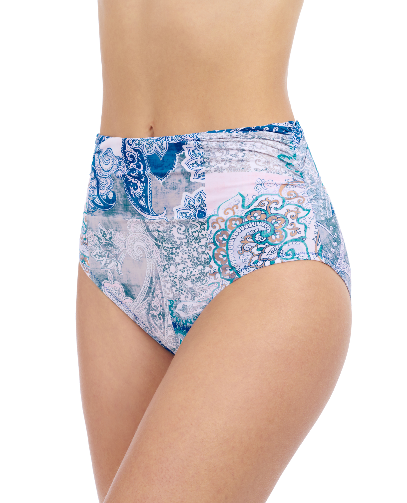 Side View Of Profile By Gottex Karma Shirred High Waist Bottom | Profile Karma Blue Multi