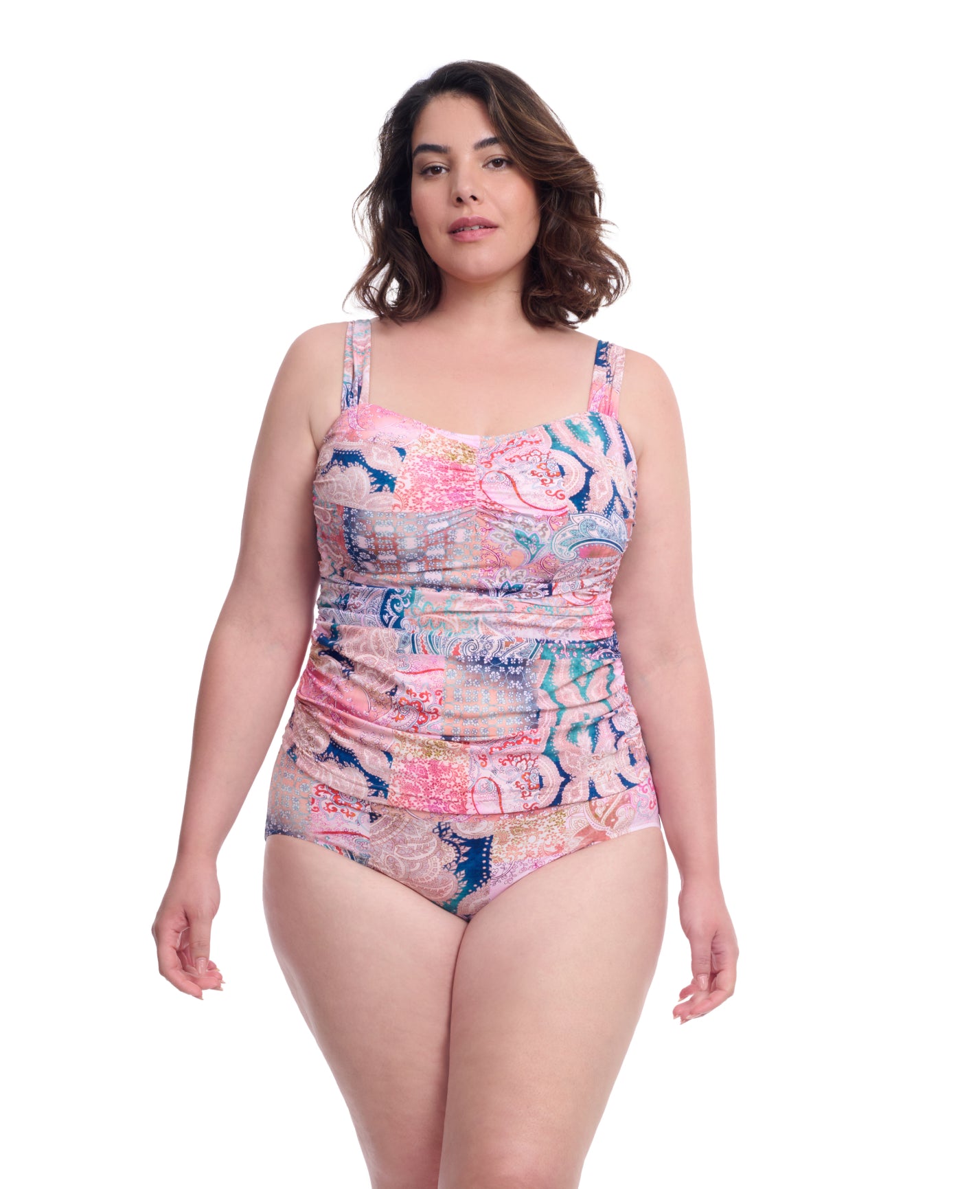 Front View Of Profile By Gottex Karma Plus Size Sweetheart Underwire Tankini Top | Profile Karma Multi