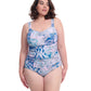 Front View Of Profile By Gottex Karma Plus Size Sweetheart Underwire Tankini Top | Profile Karma Blue Multi