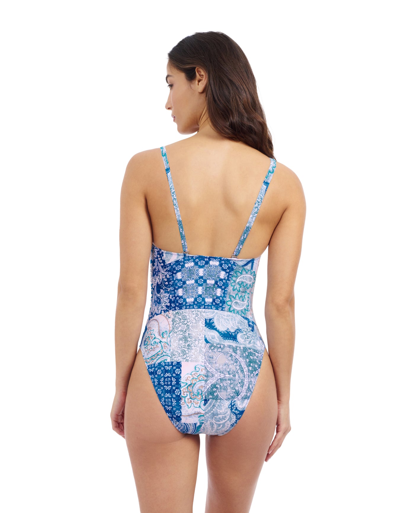 Back View Of Profile By Gottex Karma V Neck One Piece Swimsuit | Profile Karma Blue Multi