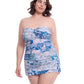 Front View Of Profile By Gottex Karma Plus Size Underwire Bandeau Swimdress | Profile Karma Blue Multi