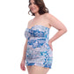 Side View Of Profile By Gottex Karma Plus Size Underwire Bandeau Swimdress | Profile Karma Blue Multi