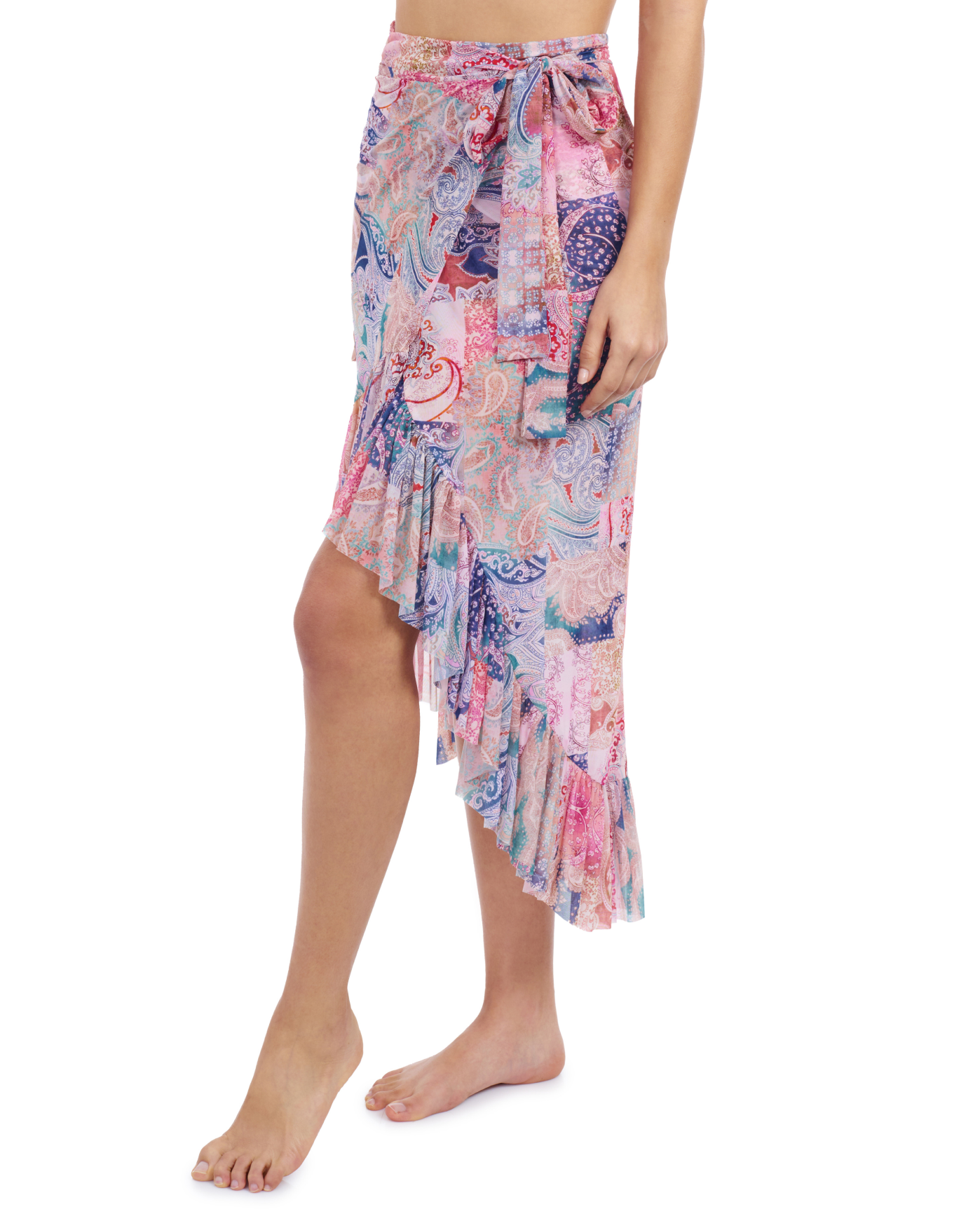 Side View Of Profile By Gottex Karma High Low Wrap Skirt Cover Up | Profile Karma Multi