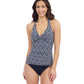 Front View Of Profile By Gottex Plume V Neck Halter Tankini | Profile Plume black-and-white