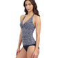 Side View Of Profile By Gottex Plume V Neck Halter Tankini | Profile Plume Black / White