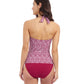 Back View Of Profile By Gottex Plume V Neck Halter Tankini | Profile Plume Brick / White