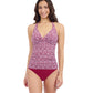 Front View Of Profile By Gottex Plume V Neck Halter Tankini | Profile Plume Brick / White