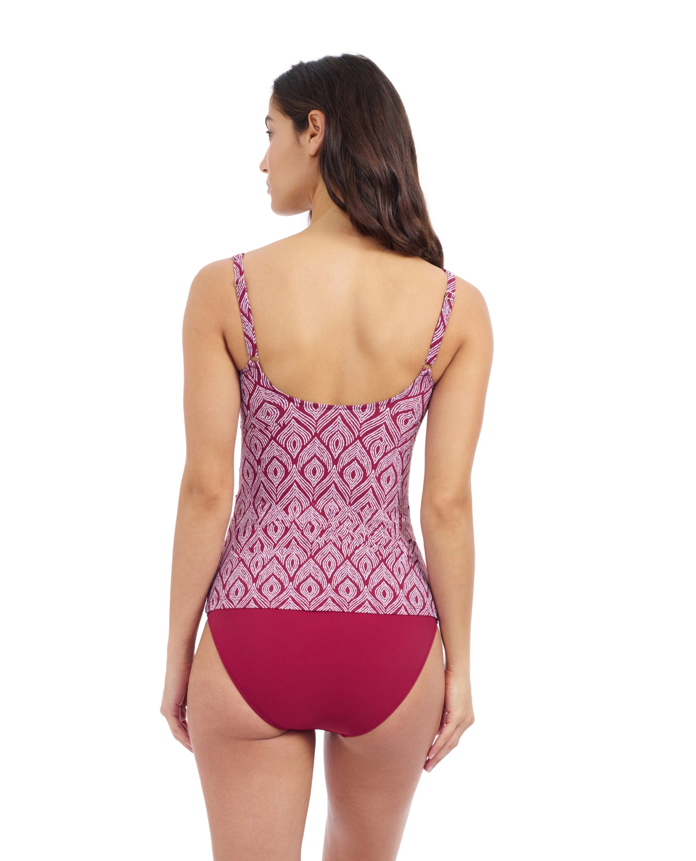 Back View Of Profile By Gottex Plume D Cup Underwire Tankini | Profile Plume brick-and-white