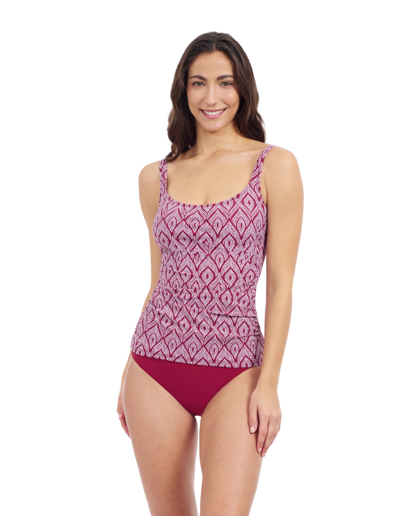 Front View Of Profile By Gottex Plume D Cup Underwire Tankini | Profile Plume Brick / White