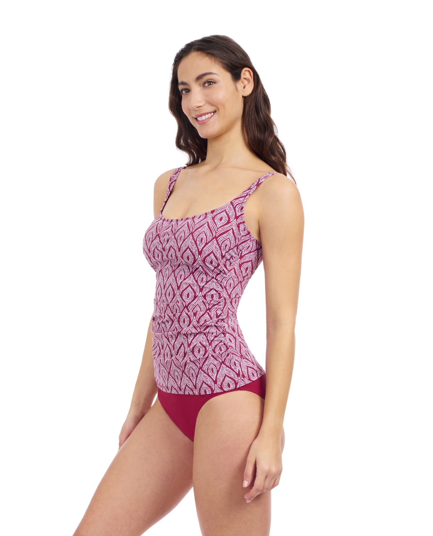 Side View Of Profile By Gottex Plume D Cup Underwire Tankini | Profile Plume Brick / White