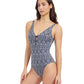 Side View Of Profile By Gottex Plume V Neck Deep Plunge One Piece Swimsuit | Profile Plume Black / White