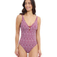 Front View Of Profile By Gottex Plume V Neck Deep Plunge One Piece Swimsuit | Profile Plume Brick / White