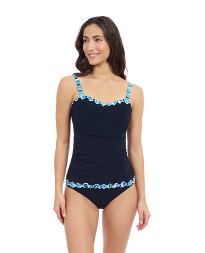 Front View Of Profile By Gottex Bachata D Cup Underwire Tankini | Profile Bachata Black