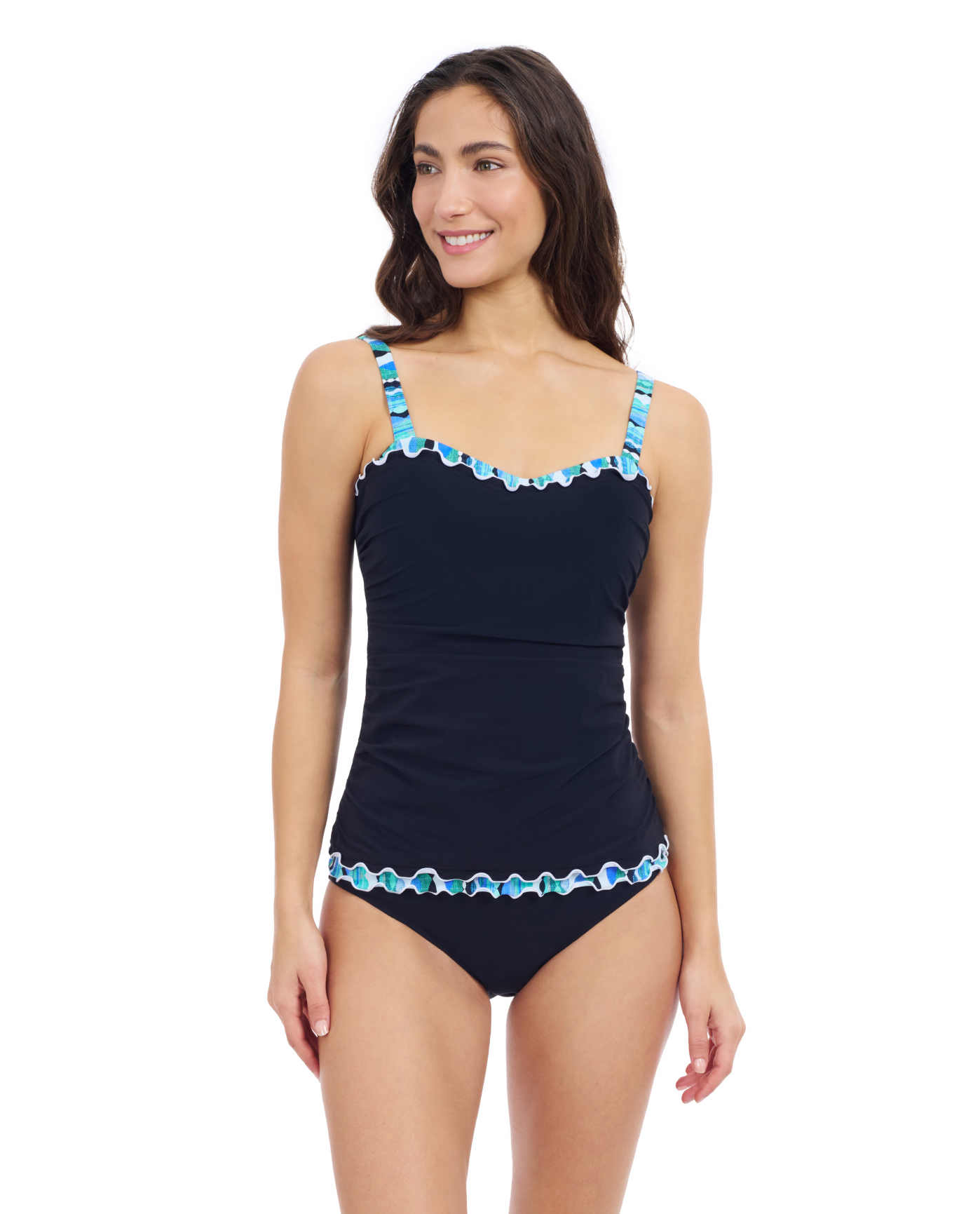 Front View Of Profile By Gottex Bachata E Cup Underwire Tankini | Profile Bachata Black