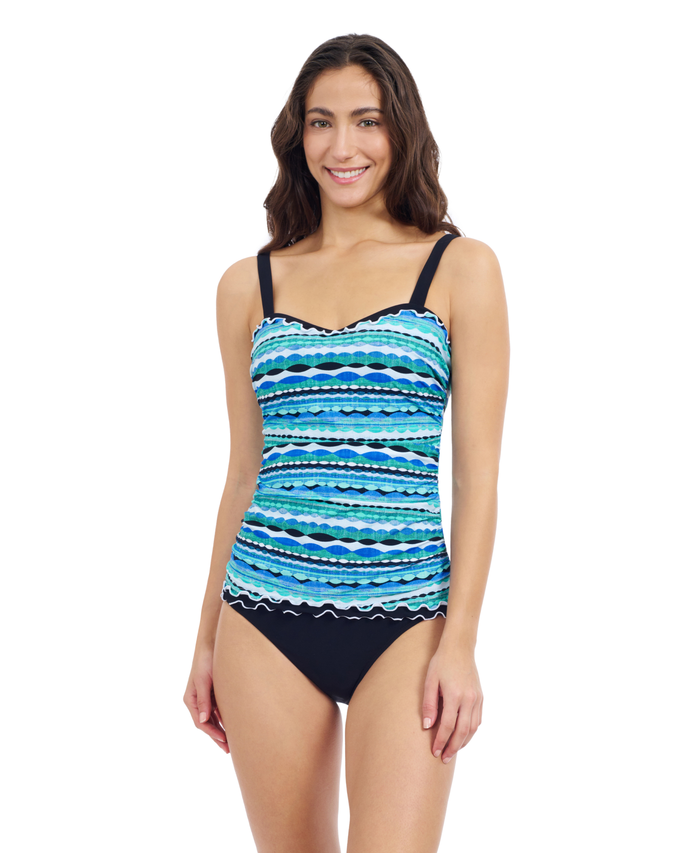 Front View Of Profile By Gottex Bachata D Cup Underwire Tankini | Profile Karma Blue Multi