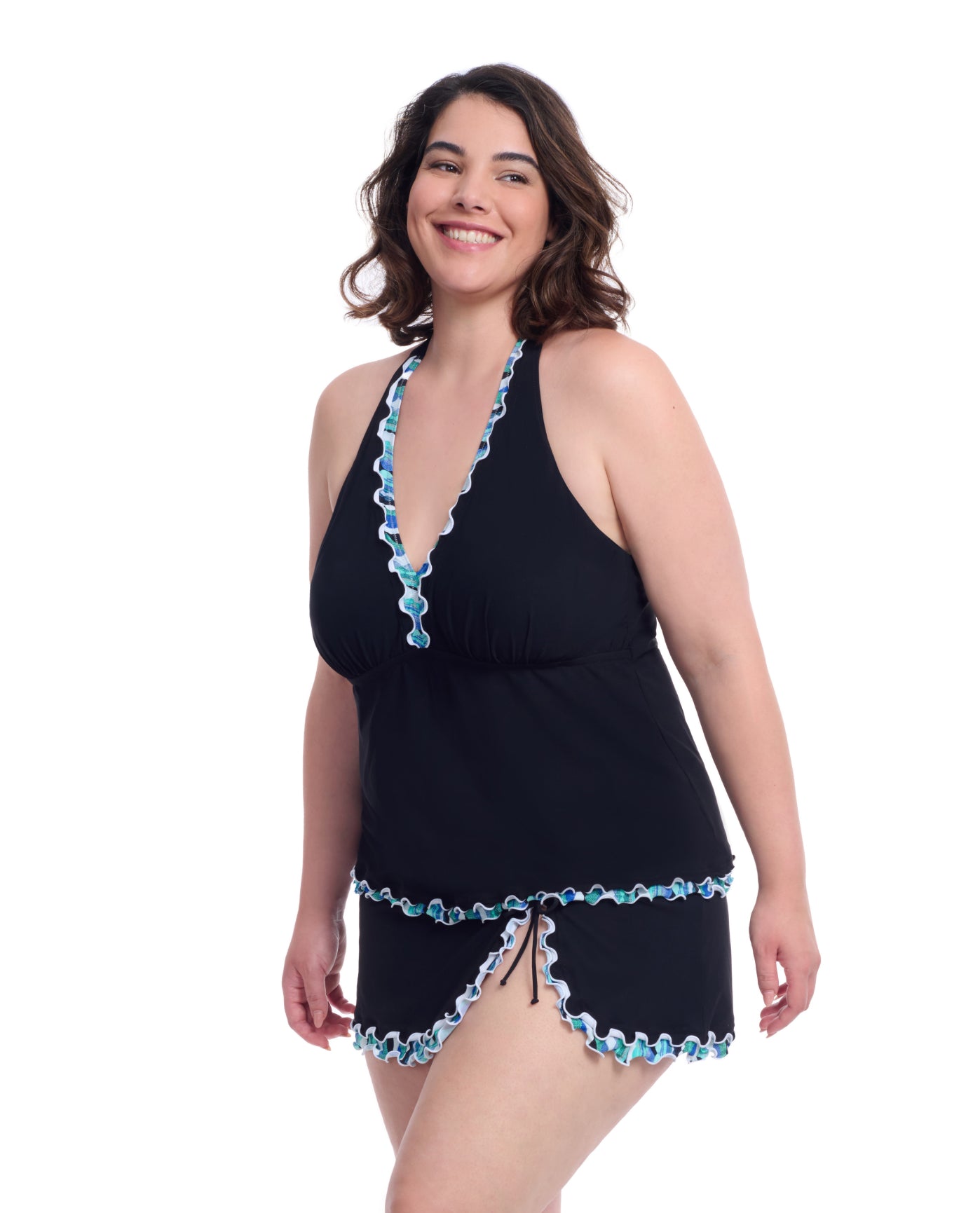 Side View Of Profile By Gottex Bachata Plus Size V Neck Halter Tankini | Profile Bachata Black