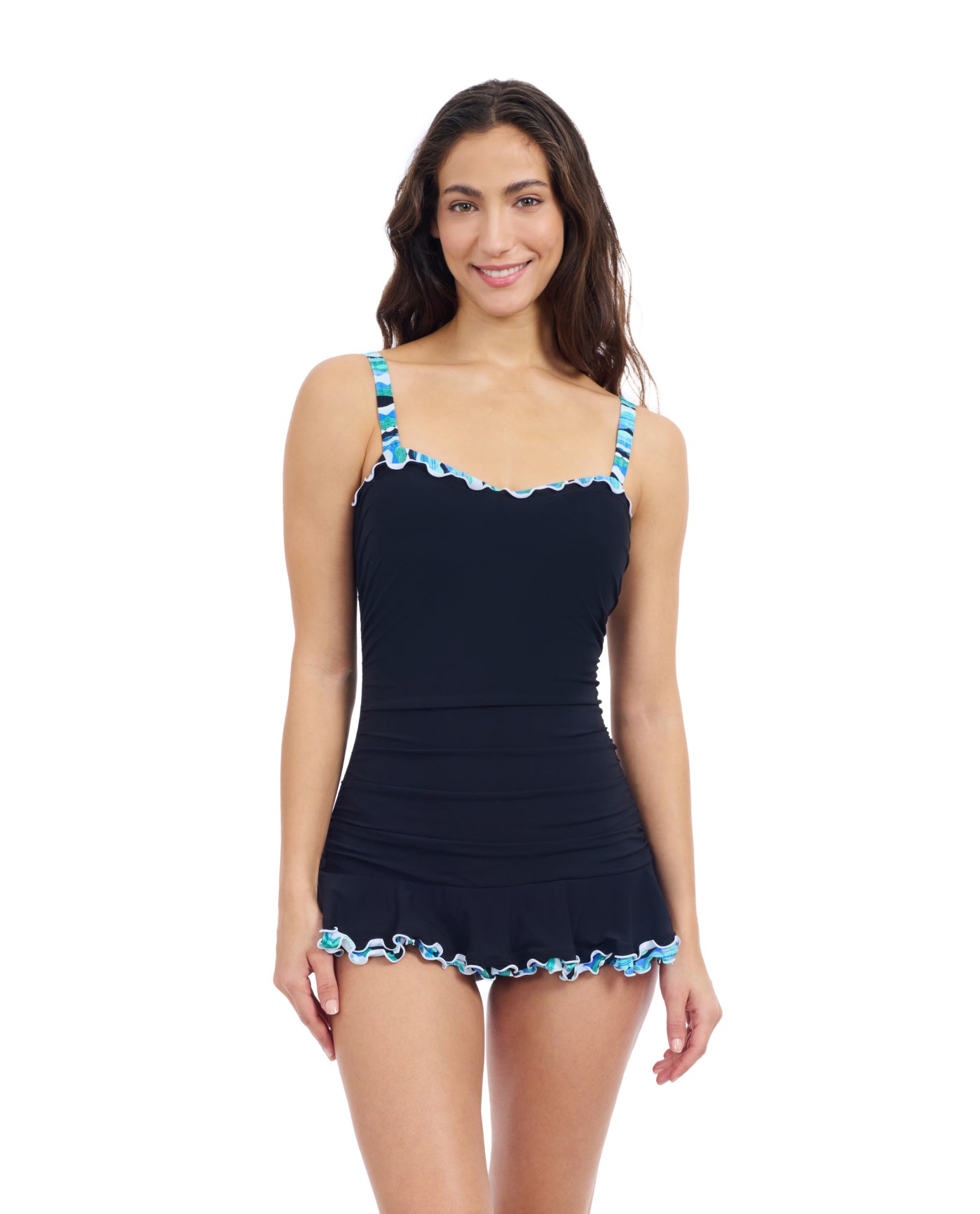 Front View Of Profile By Gottex Bachata D Cup V Neck Swimdress One Piece Swimsuit | Profile Bachata Black