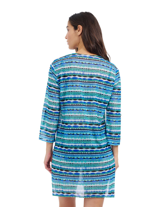 Back View Of Profile By Gottex Bachata Tunic Cover Up Dress | Profile Karma Blue Multi