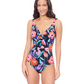 Front View Of Profile by Gottex Marguerite V Neck Underwire One-Piece Swimsuit | Profile Marguerite Black Multi