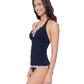 Side View Of Profile by Gottex Riga Tricolore Halter Tankini | Profile Riga Purple Multi