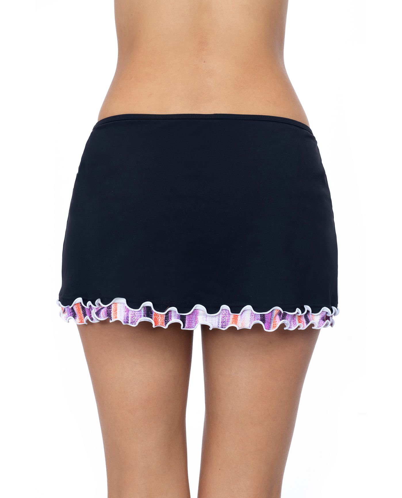 Back View Of Profile by Gottex Riga Tricolore Solid Side Slit Skirt Bottom | Gottex Mirage Black