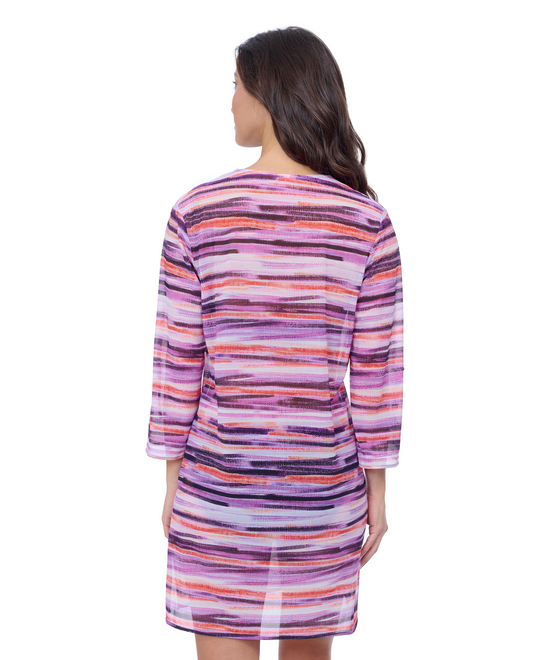 Back View Of Profile by Gottex Riga V Neck Mesh Cover-Up Dress | Profile Riga Purple Multi