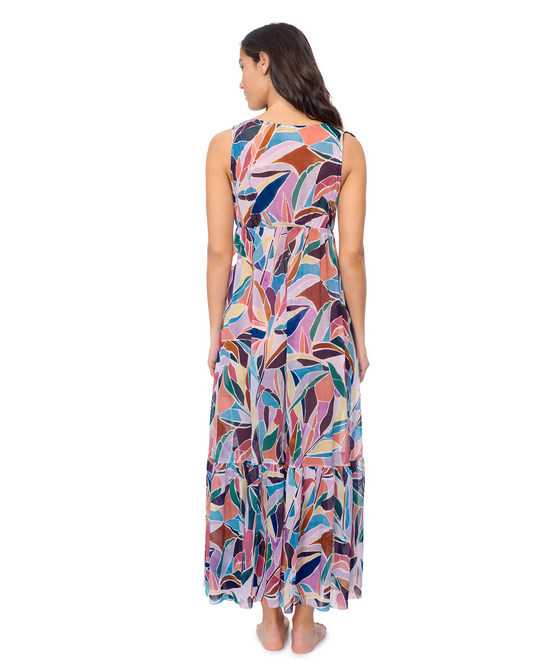 Back View Of Profile by Gottex Aura V Neck Maxi Mesh Dress | Profile Aura Multi