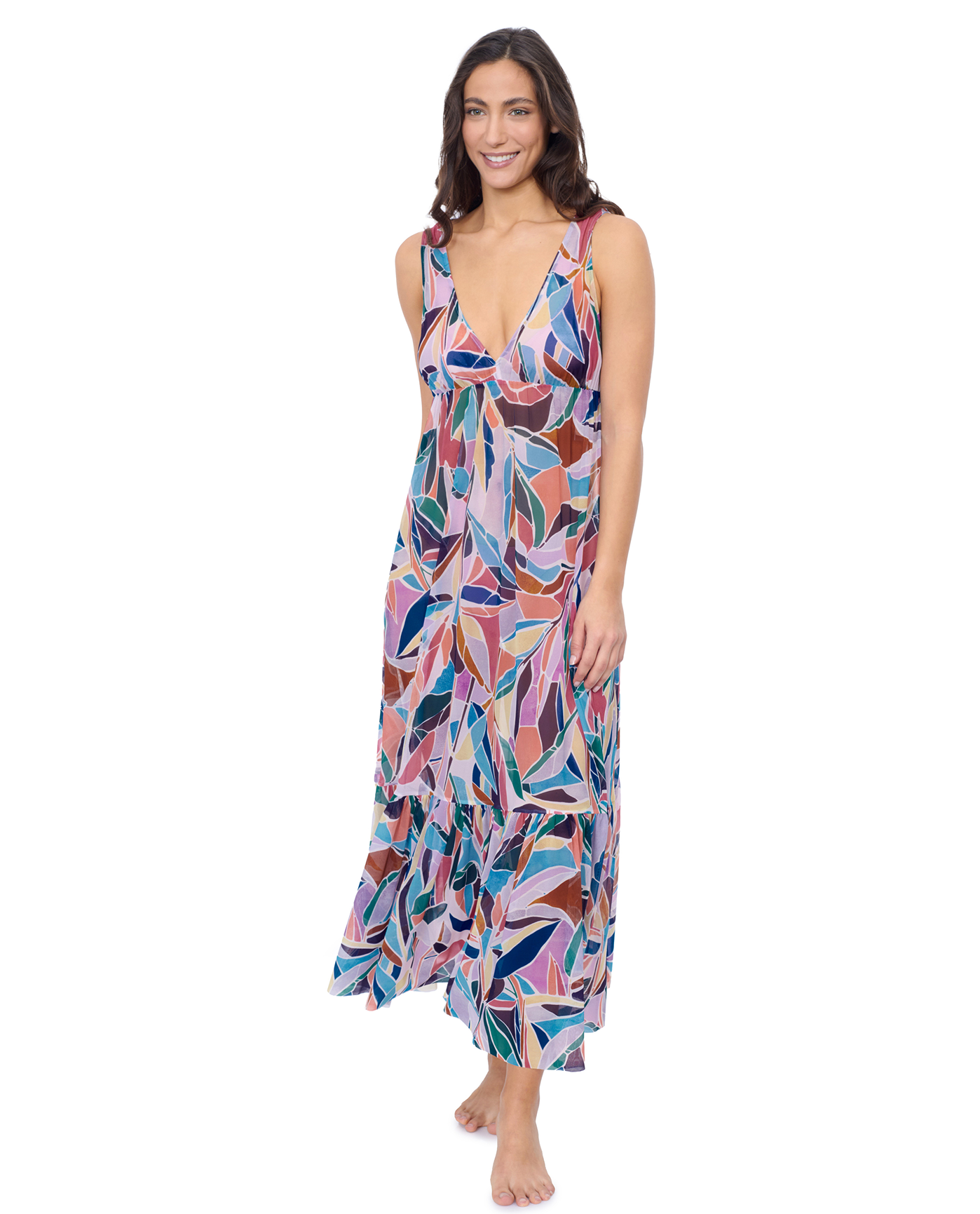 Front View Of Profile by Gottex Aura V Neck Maxi Mesh Dress | Profile Aura Multi