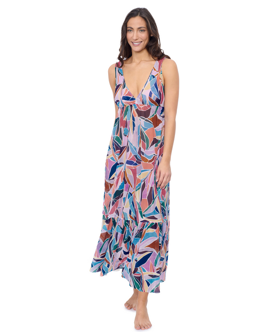 Front View Of Profile by Gottex Aura V Neck Maxi Mesh Dress | Profile Aura Multi