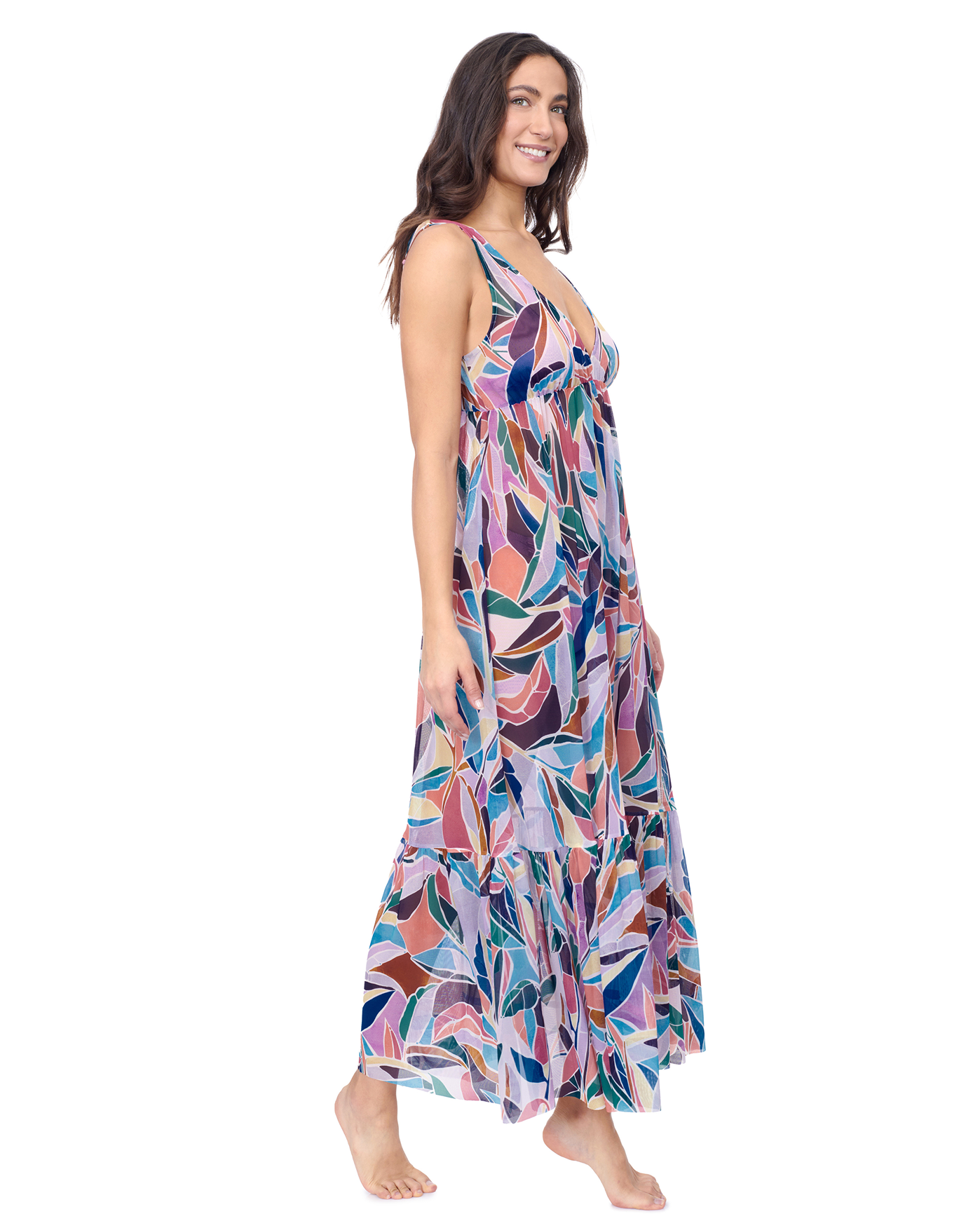 Side View Of Profile by Gottex Aura V Neck Maxi Mesh Dress | Profile Aura Multi