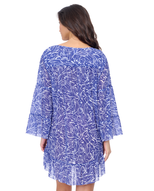 Back View Of Profile by Gottex Tulip Mesh Tunic with Flounce Coverup | Profile Tulip Royal