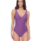 Front View Of Profile by Gottex Blend V Neck Texture One Piece | Profile Blend Purple