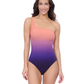 Front View Of Profile by Gottex Splendor Ombre One Shoulder One Piece | Profile Riga Purple Multi