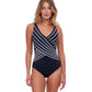 Front View Of Gottex Essentials Embrace V-Neck Surplice One Piece Swimsuit | Gottex Embrace Black And White