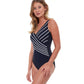 Side View View Of Gottex Essentials Embrace V-Neck Surplice One Piece Swimsuit | Gottex Embrace Black And White