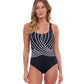 Front View Of Gottex Essentials Embrace Full Coverage Square Neck One Piece Swimsuit | Gottex Embrace Black And White