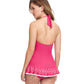 Back View Of Profile By Gottex Tutti Frutti V-Neck Halter Underwire Swimdress | PROFILE TUTTI FRUTTI ROSE