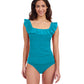 Front View Of Profile By Gottex Tutti Frutti Square Neck Ruffle Tankini Top | Profile Tutti Frutti Jade