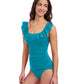 Side View Of Profile By Gottex Tutti Frutti Square Neck Ruffle Tankini Top | Profile Tutti Frutti Jade