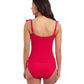 Back View Of Profile By Gottex Tutti Frutti Square Neck Ruffle Tankini Top | Profile Tutti Frutti Rose Red