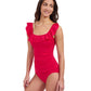 Side View Of Profile By Gottex Tutti Frutti Square Neck Ruffle Tankini Top | Profile Tutti Frutti Rose Red