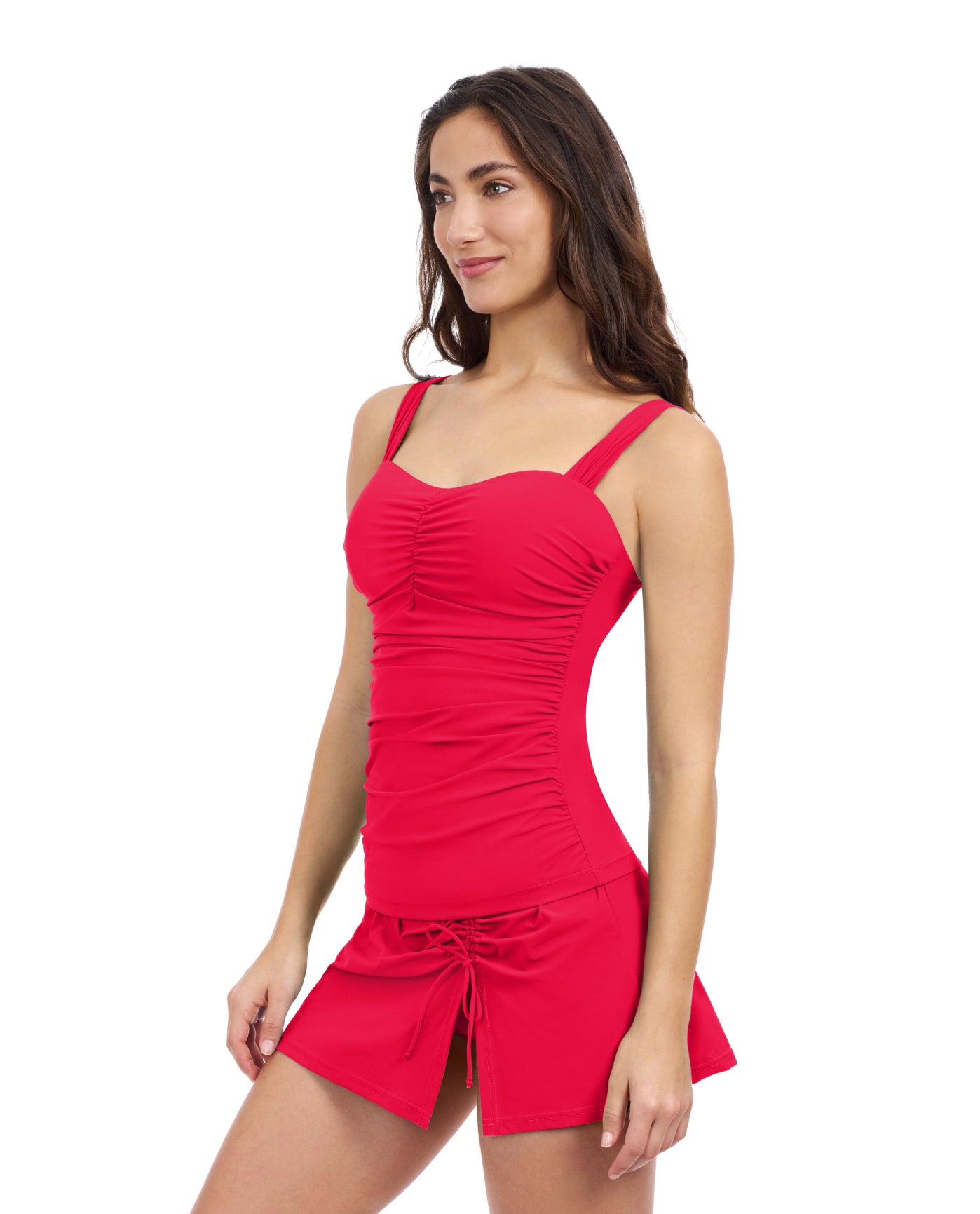 Side View Of Profile By Gottex Tutti Frutti D-Cup Scoop Neck Shirred Underwire Tankini Top | Profile Tutti Frutti Rose Red