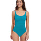 Front View Of Profile By Gottex Tutti Frutti Shirred Peasant One Piece Swimsuit | Profile Tutti Frutti Jade