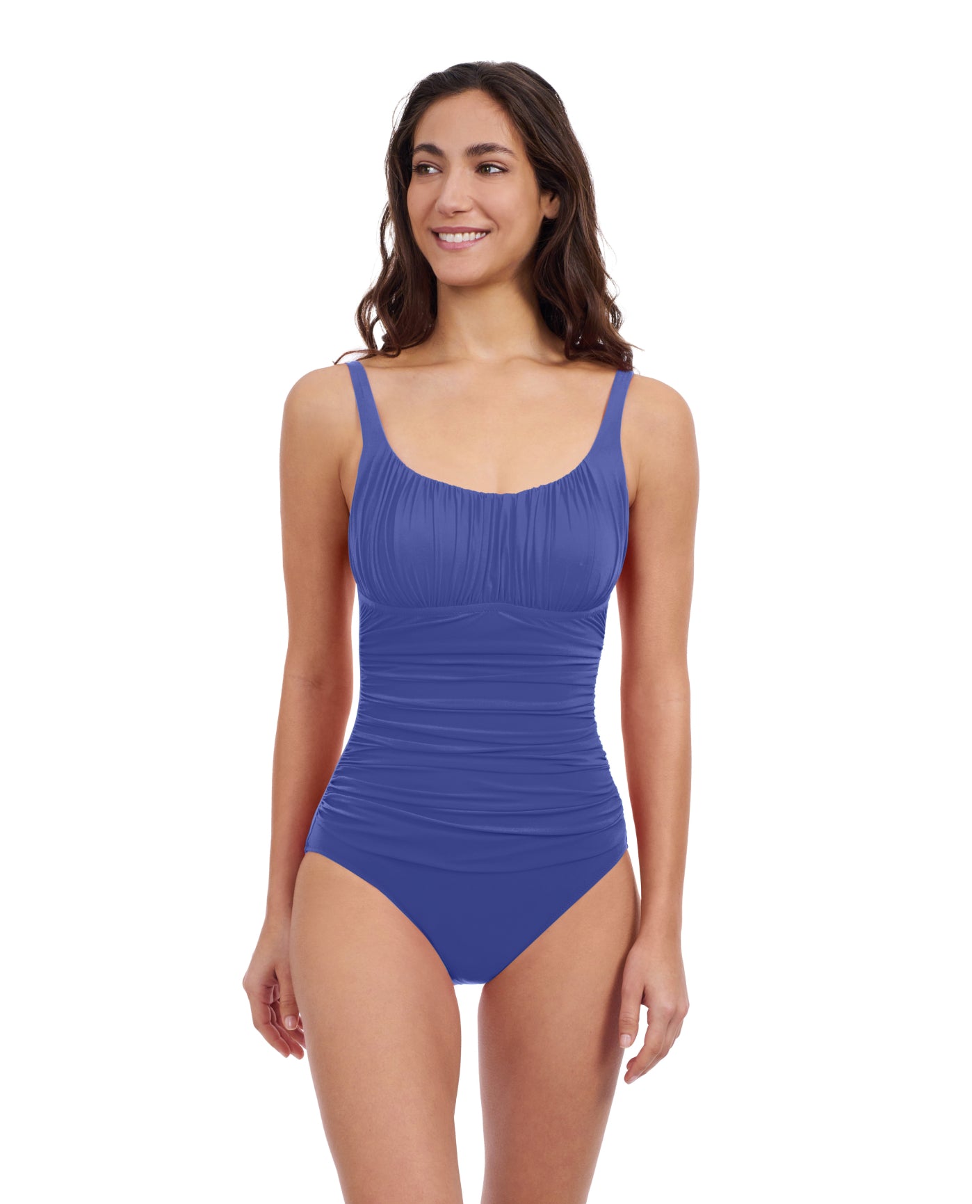 Front View Of Profile By Gottex Tutti Frutti Shirred Peasant One Piece Swimsuit | Profile Tutti Frutti Royal