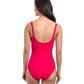 Back View Of Profile By Gottex Tutti Frutti Shirred Peasant One Piece Swimsuit | Profile Tutti Frutti Rose Red