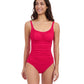 Front View Of Profile By Gottex Tutti Frutti Shirred Peasant One Piece Swimsuit | Profile Tutti Frutti Rose Red