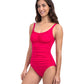 Side View Of Profile By Gottex Tutti Frutti Shirred Peasant One Piece Swimsuit | Profile Tutti Frutti Rose Red