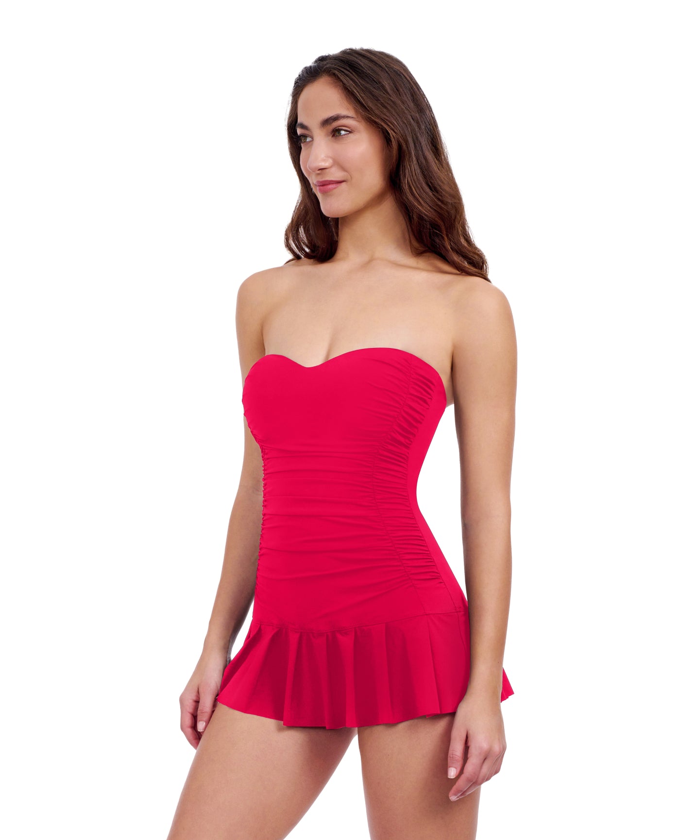 Side View Of Profile By Gottex Tutti Frutti Sweetheart Bandeau Swimdress | Profile Tutti Frutti Rose Red